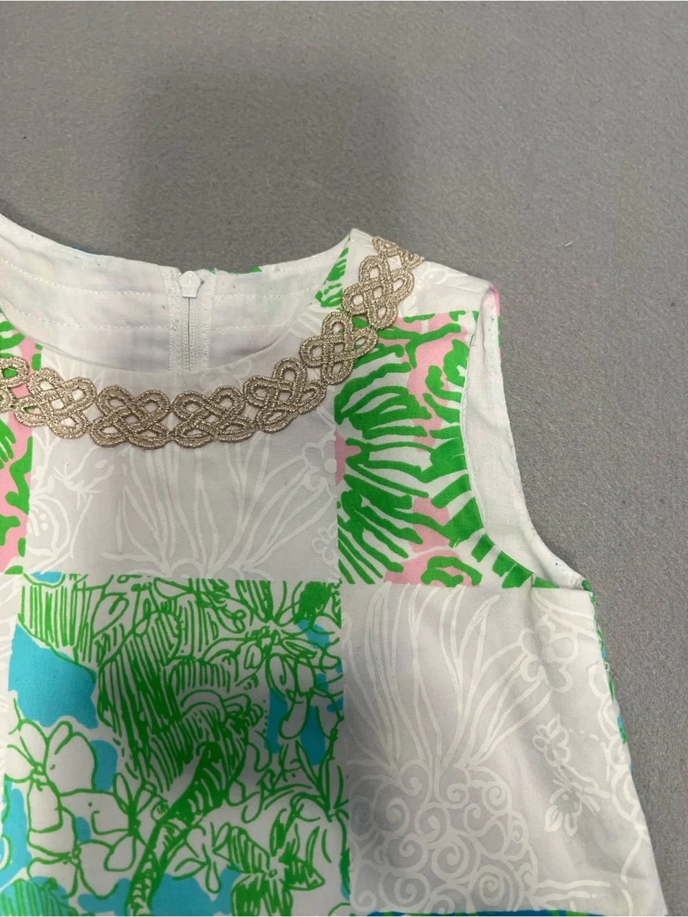Lilly Pulitzer Girl Size 4 Lioness Patch LITTLE CLASSIC SHIFT Dress Gold Lace